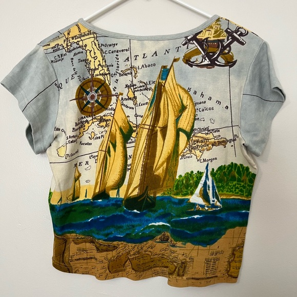 100% Cotton Sailing Adventure Map Print Women's Tee - Picture 3 of 4